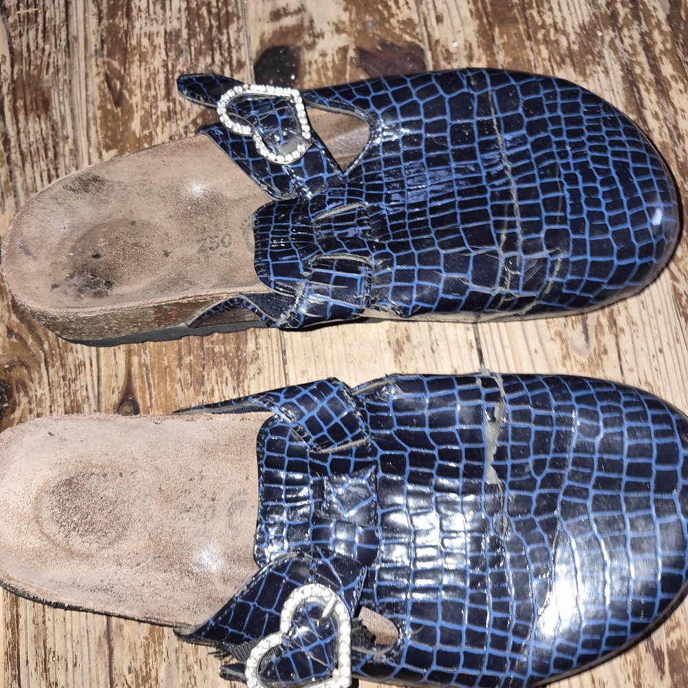 Birkenstock Blue Crocodile Pattern Mules